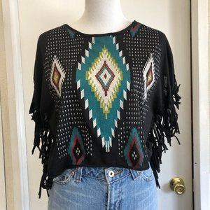 🆑️Fringed Crop Top with Tribal Pattern